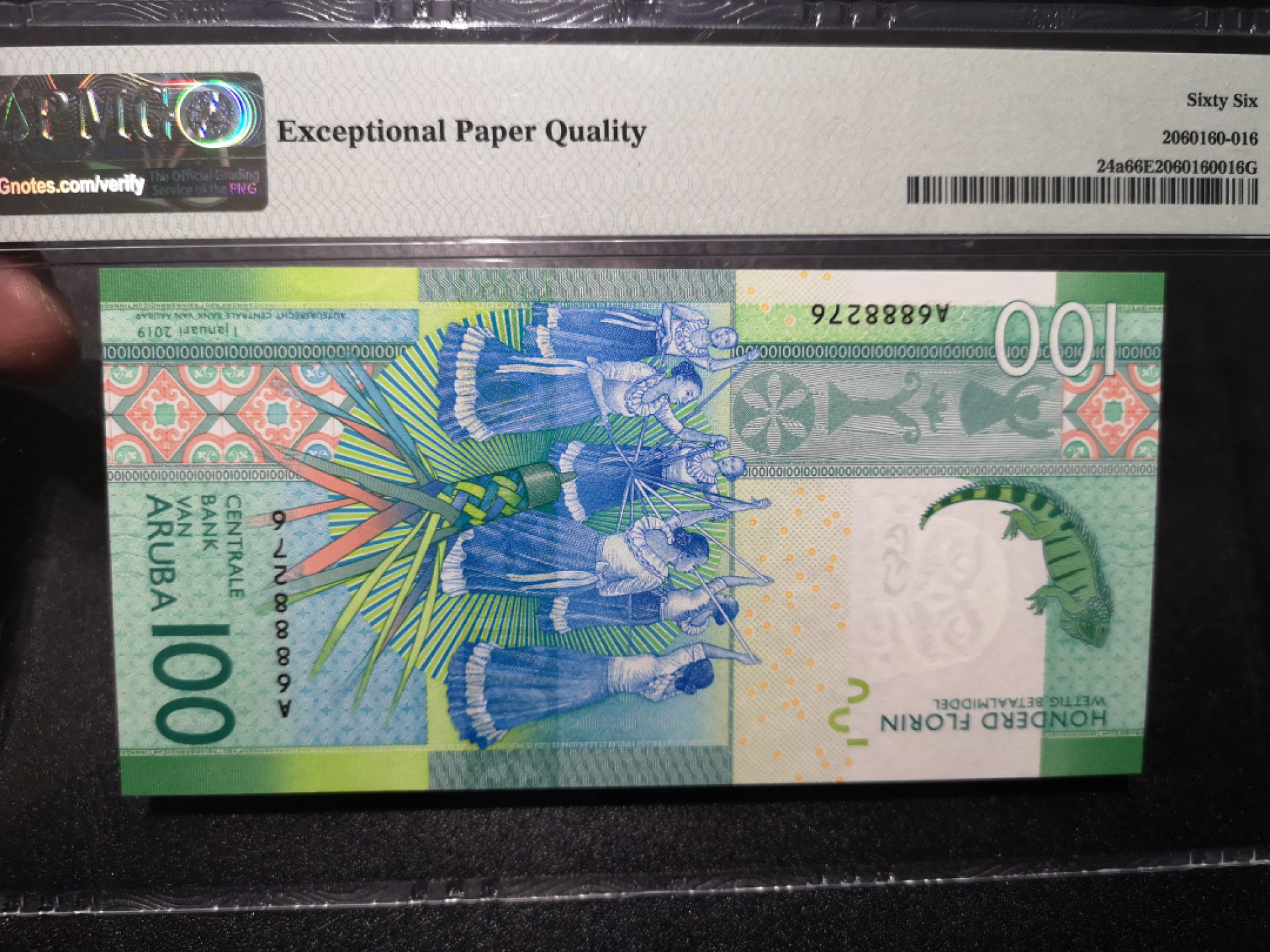 👍2022新年第一拍《外钞收藏家》第一百五十九期拍卖（本期59件） 2019年阿鲁巴100 PMG66