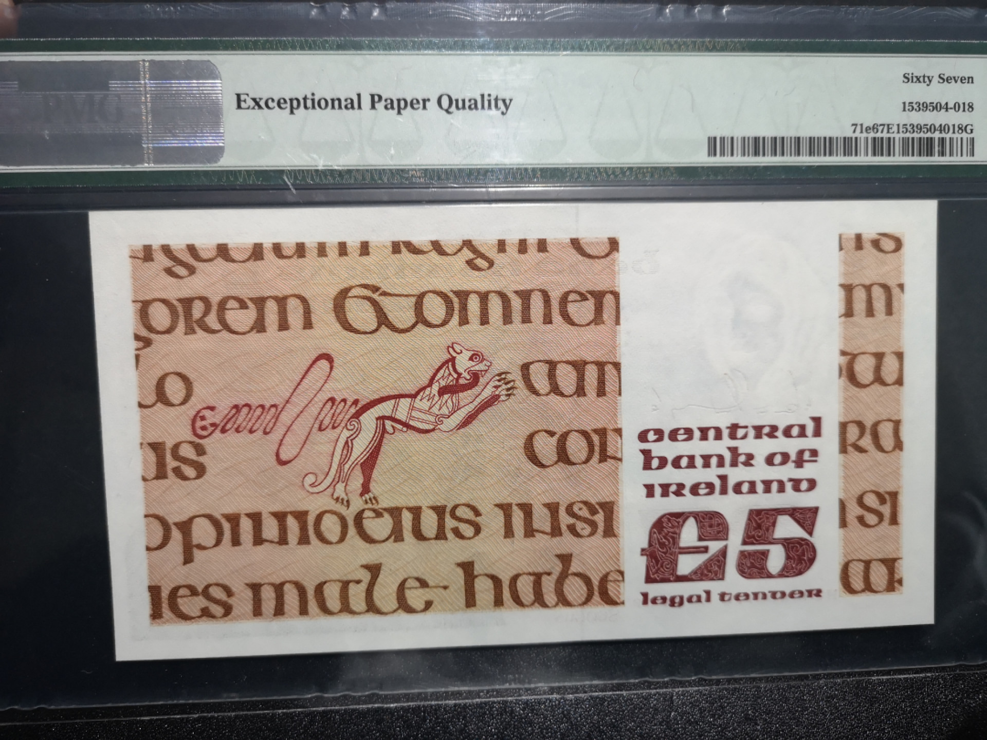 👍2022新年第一拍《外钞收藏家》第一百五十九期拍卖（本期59件） 1989年爱尔兰5镑 PMG67 冠军分