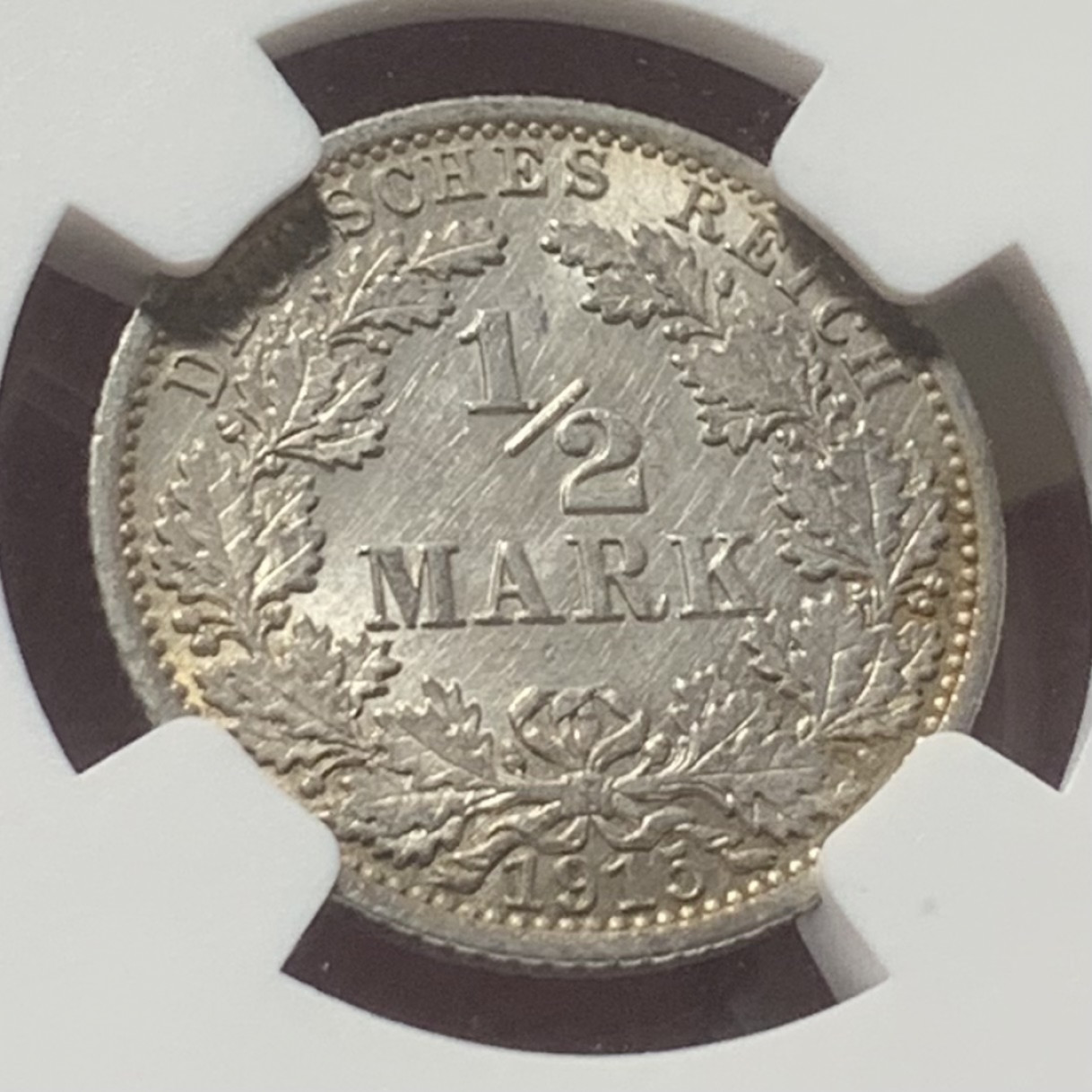 紫瑗钱币——第163期 德国 1915年 A版 第二帝国 1/2马克 银币 NGC MS61 带彩