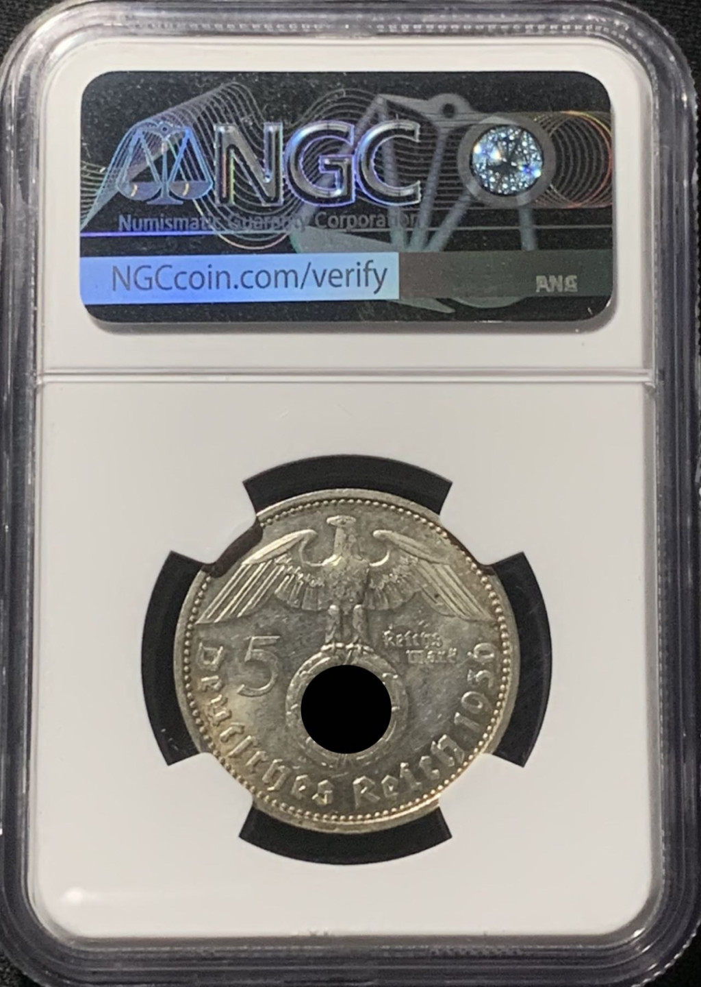 紫瑗钱币——第163期 德国 1936年 D版 兴登堡 字符版 5马克 银币 NGC MS63
