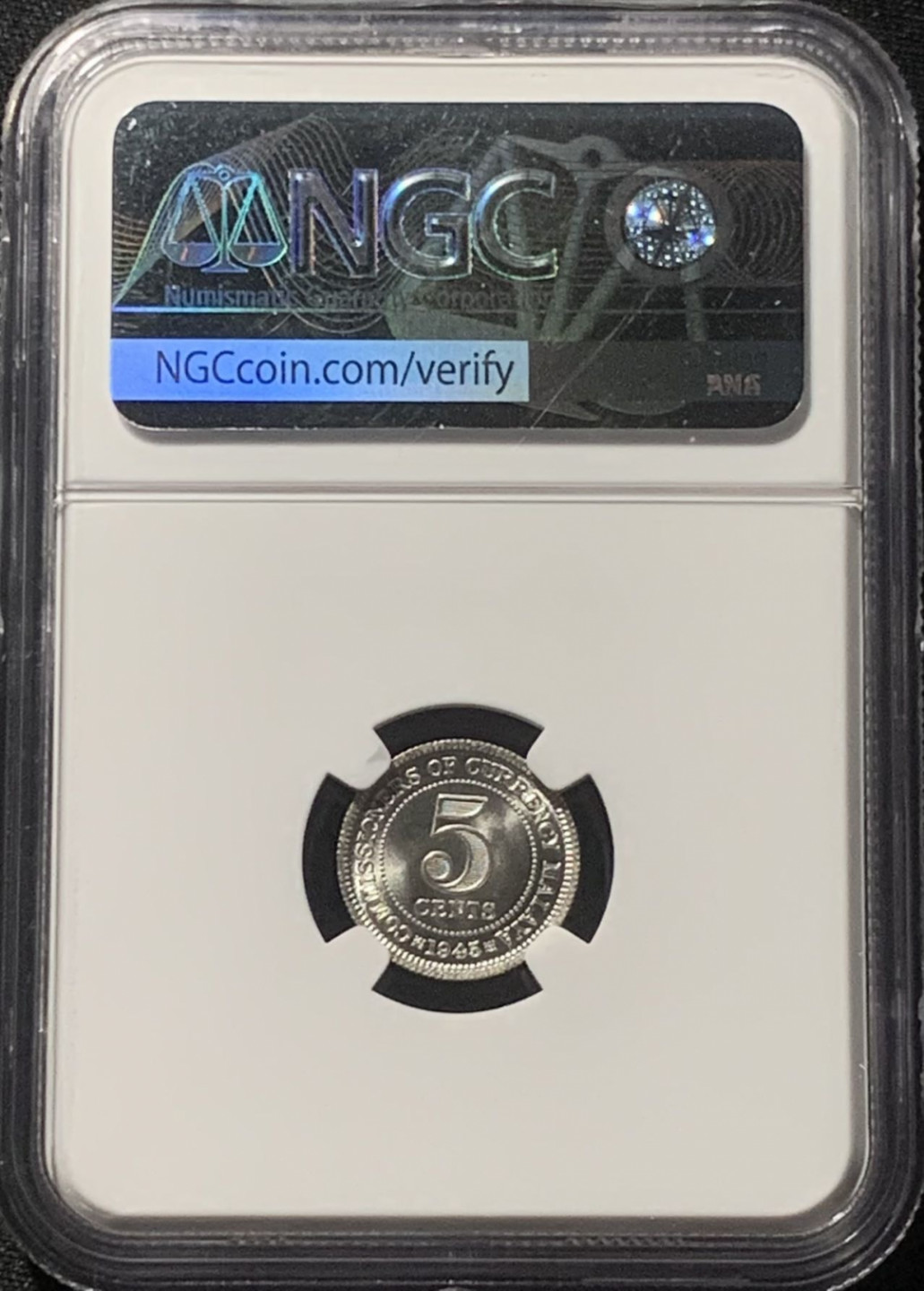 紫瑗钱币——第163期 马来亚 1945年 乔治六世 5分 银币 NGC MS64