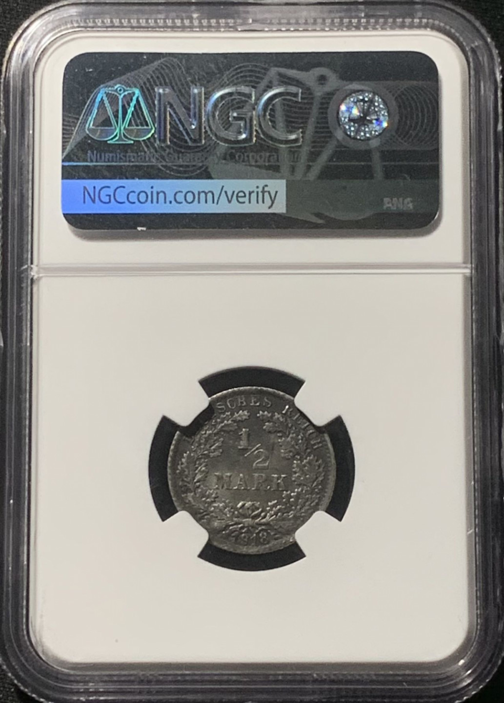 紫瑗钱币——第163期 德国 1918年 F版 第二帝国 1/2马克 银币 NGC MS63 浓厚包浆