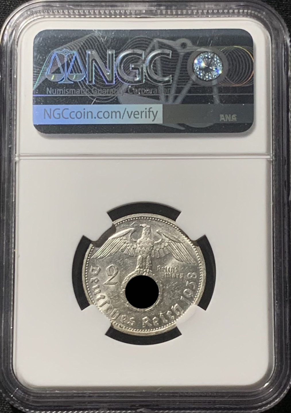 紫瑗钱币——第163期 德国 1938年 G版 兴登堡 字符版 2马克 银币 NGC MS61