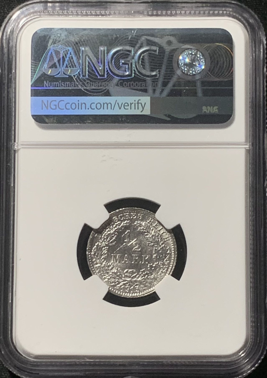 紫瑗钱币——第163期 德国 1915年 F版 第二帝国 1/2马克 银币 NGC MS62