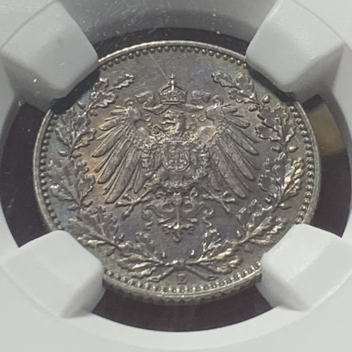 紫瑗钱币——第163期 德国 1918年 E版 第二帝国 1/2马克 银币 NGC MS61 浓厚包浆