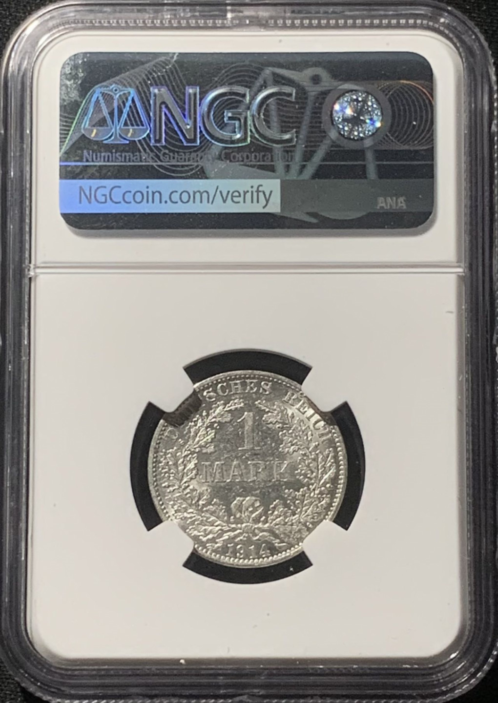 紫瑗钱币——第163期 德国 1914年 A版 第二帝国 长翅 1马克 银币 NGC MS61