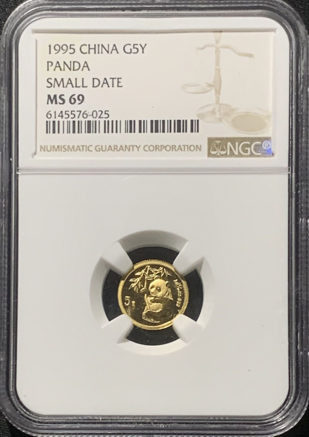 紫瑗钱币——第163期 中国 1995年 熊猫 1/20盎司 5元 金币 NGC MS69