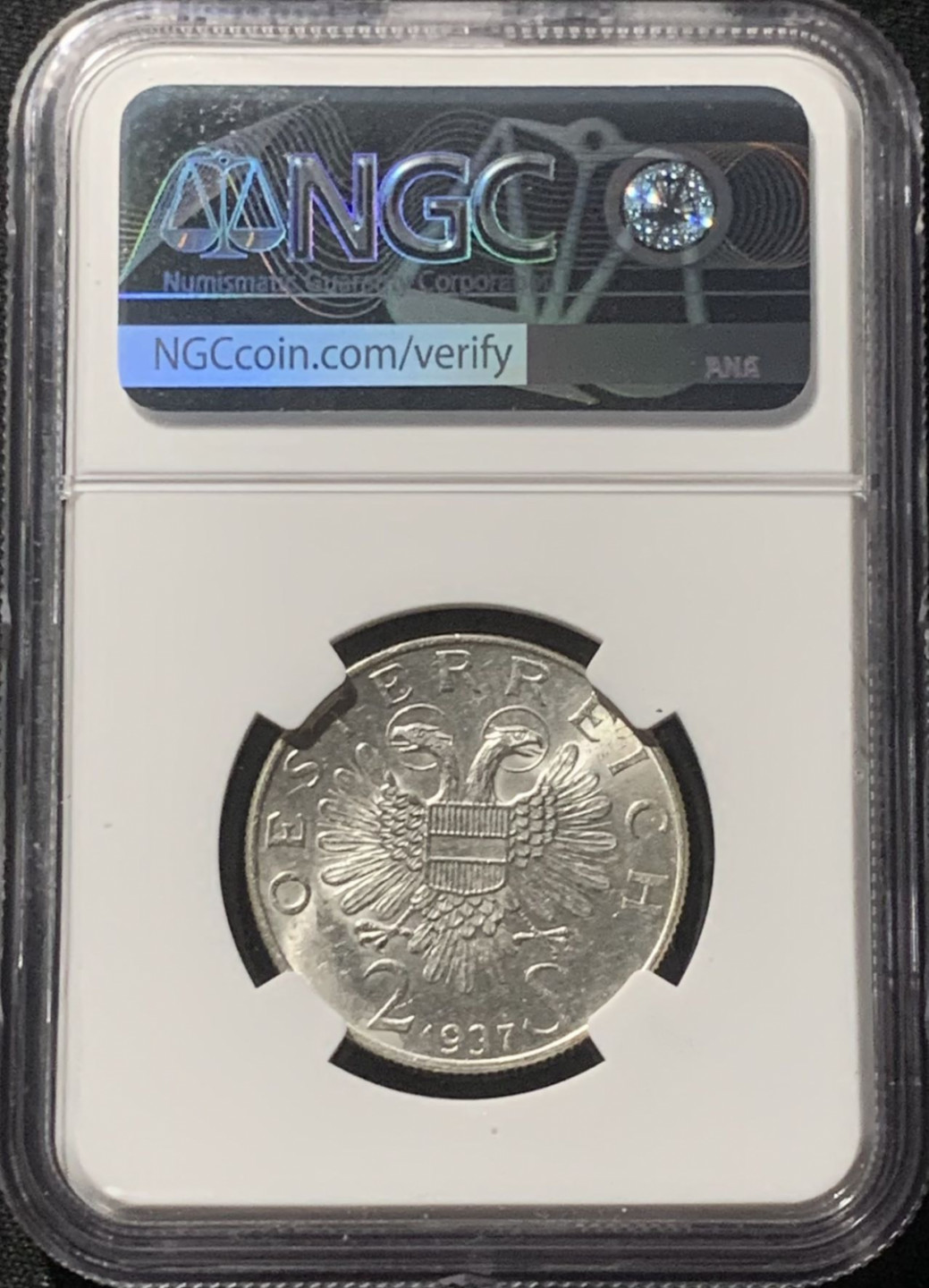 紫瑗钱币——第163期 奥地利 1937年 圣查尔斯教堂 2先令 银币 NGC MS61