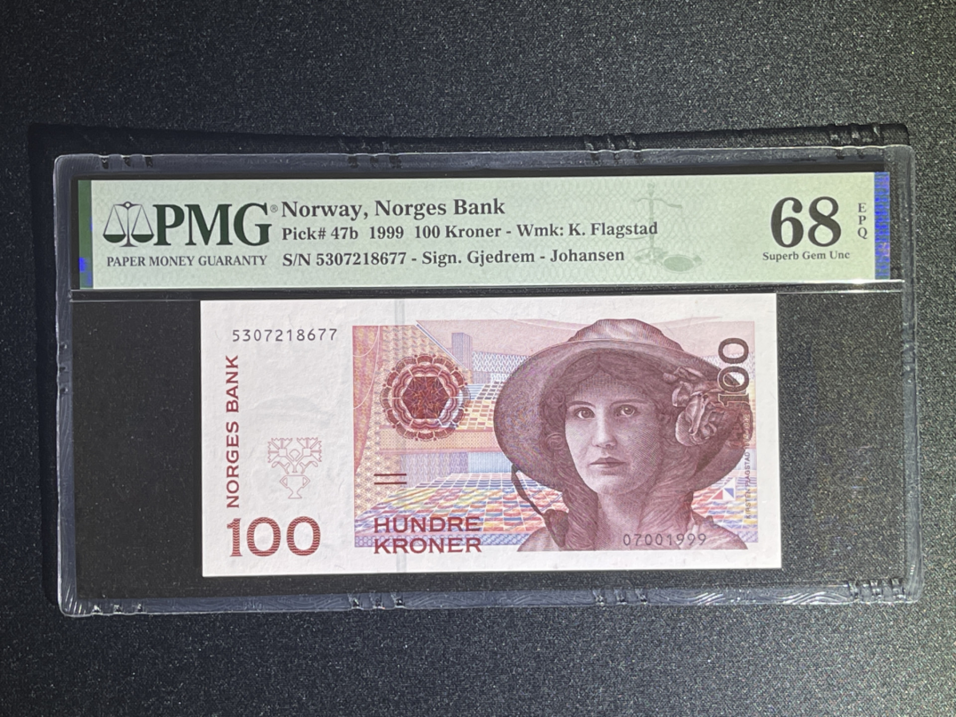 《张总收藏》46期——新评靓钞(拍品持续增加中) 挪威100克朗 PMG68E 初版 1999年 冠军分 仅2张 无4