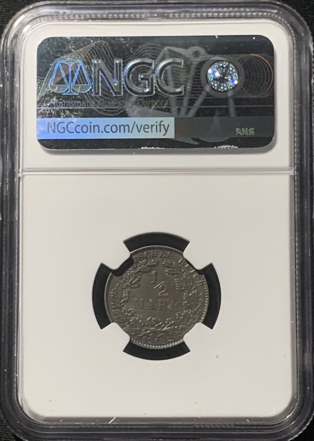 紫瑗钱币——第163期 德国 1918年 E版 第二帝国 1/2马克 银币 NGC MS61 浓厚包浆