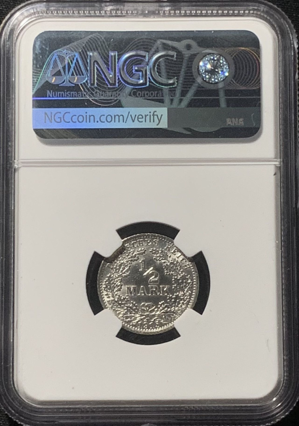 紫瑗钱币——第163期 德国 1915年 A版 第二帝国 1/2马克 银币 NGC MS62