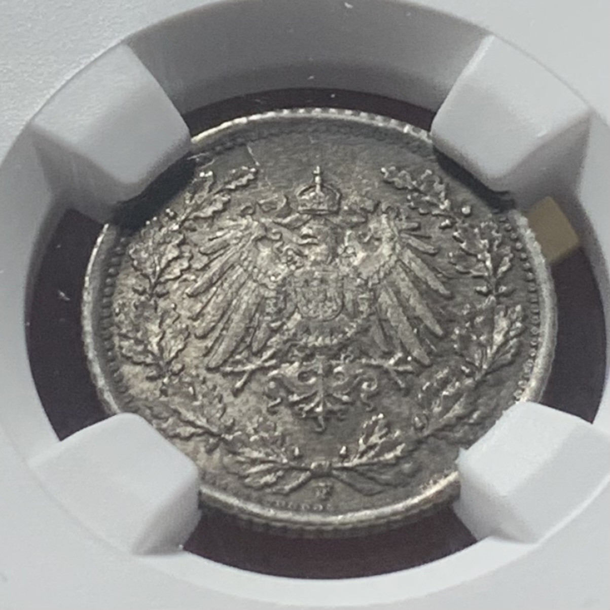 紫瑗钱币——第163期 德国 1918年 F版 第二帝国 1/2马克 银币 NGC MS63 浓厚包浆