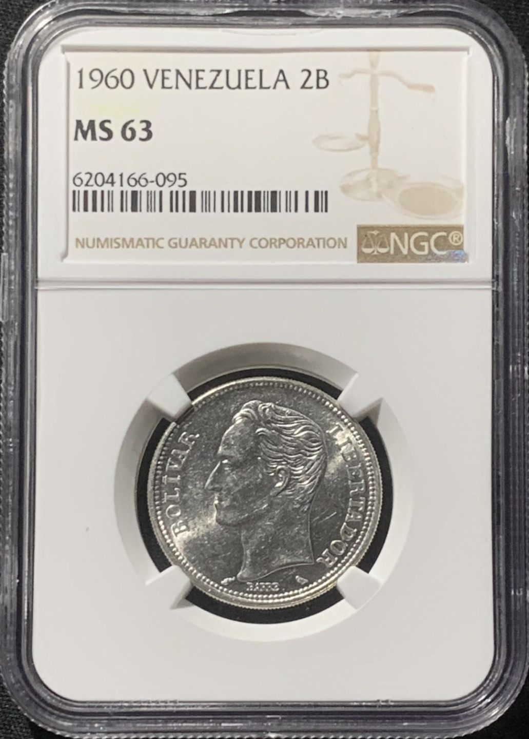 紫瑗钱币——第163期 委内瑞拉 1960年 2玻利瓦尔 银币 NGC MS63