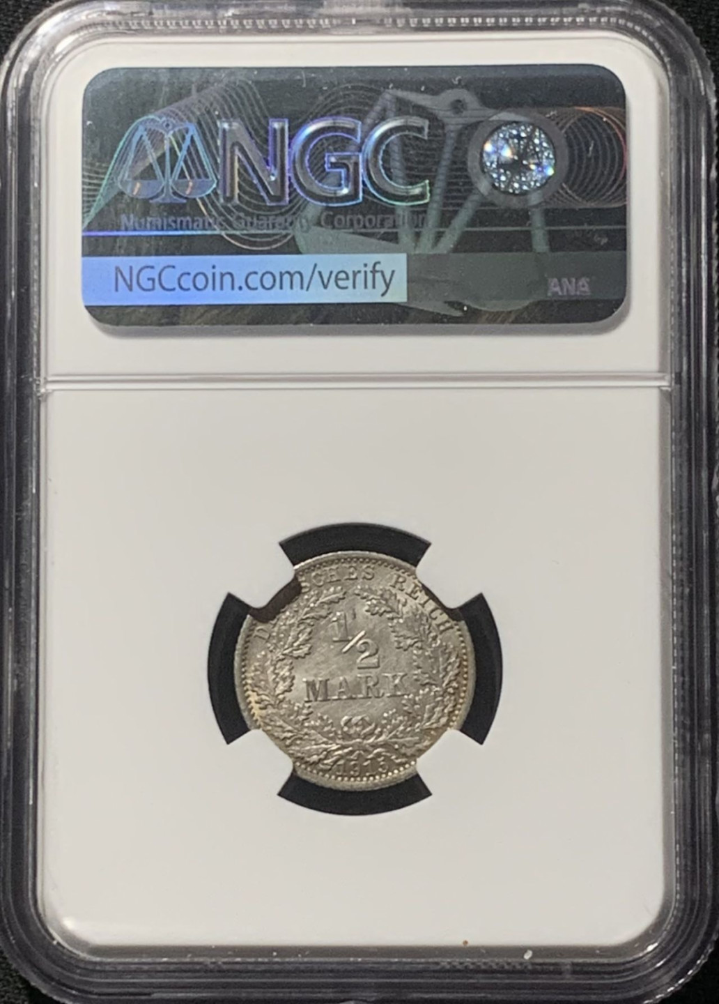 紫瑗钱币——第163期 德国 1915年 A版 第二帝国 1/2马克 银币 NGC MS61 带彩