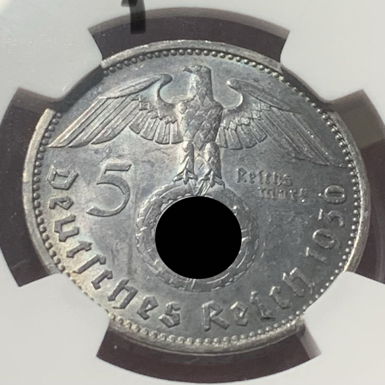 紫瑗钱币——第163期 德国 1936年 A版 兴登堡 字符版 5马克 银币 NGC MS62 黑彩包浆