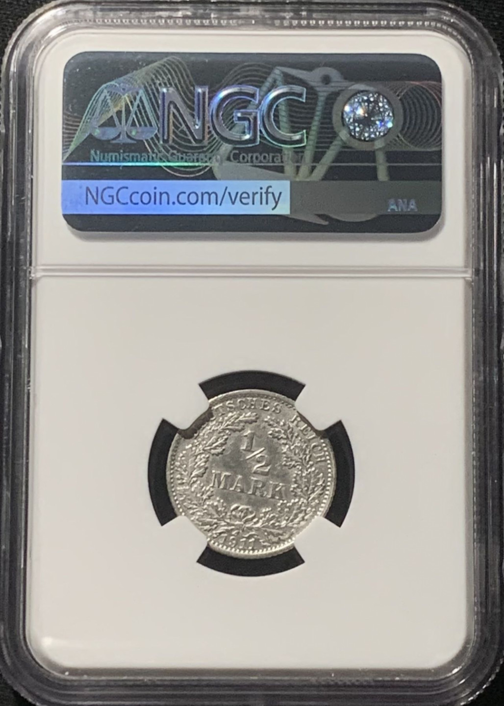 紫瑗钱币——第163期 德国 1911年 G版 第二帝国 1/2马克 银币 NGC AU Detail