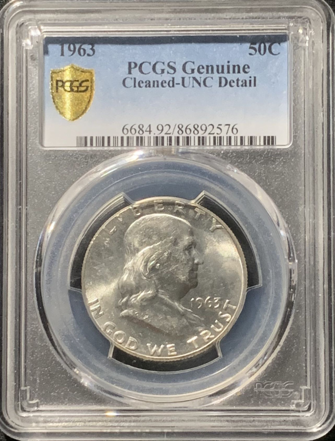 紫瑗钱币——第163期 美国 1963年 富兰克林 半美元 50美分 银币 PCGS UNC Detail