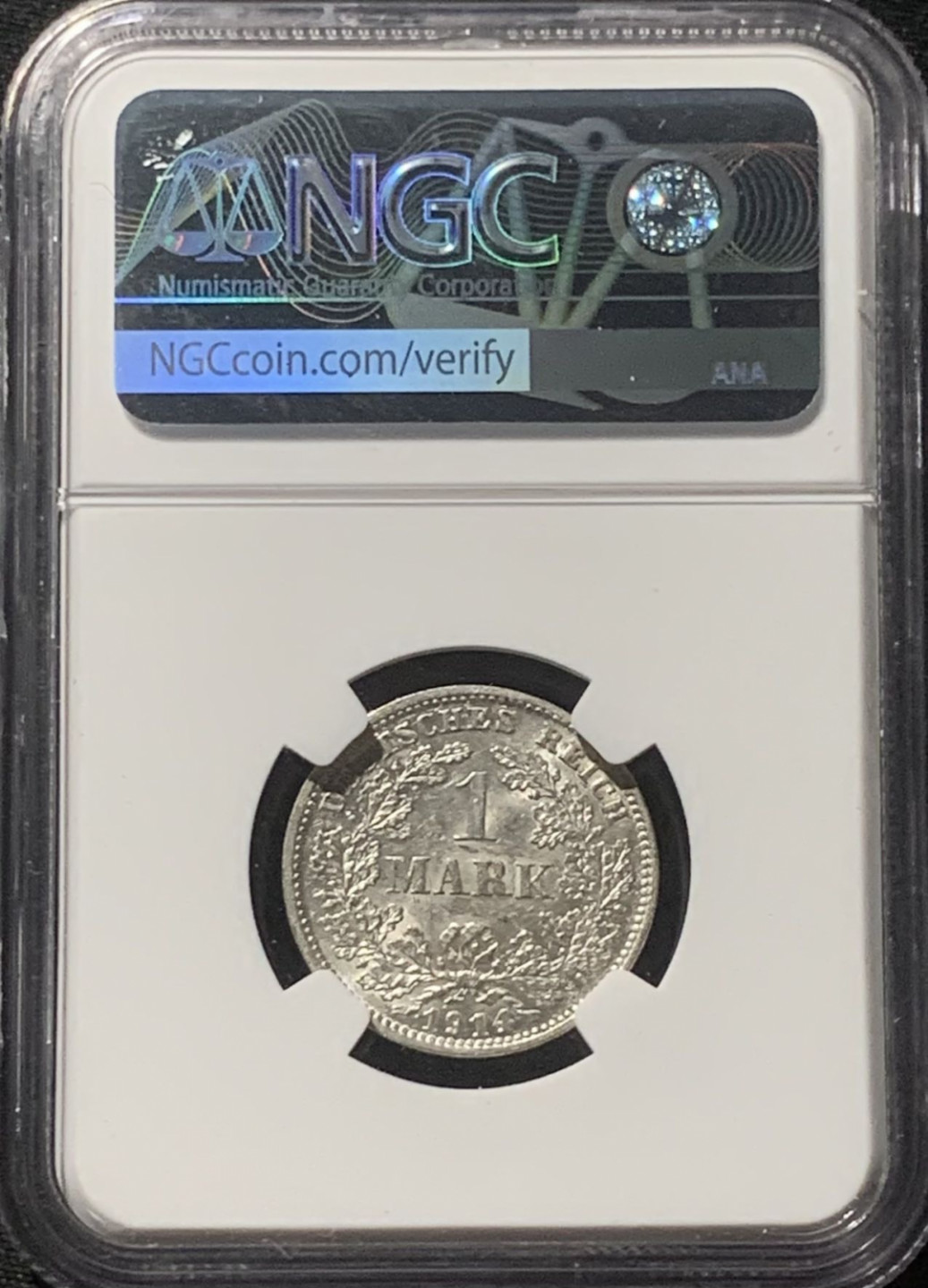紫瑗钱币——第163期 德国 1914年 D版 第二帝国 长翅 1马克 银币 NGC MS62