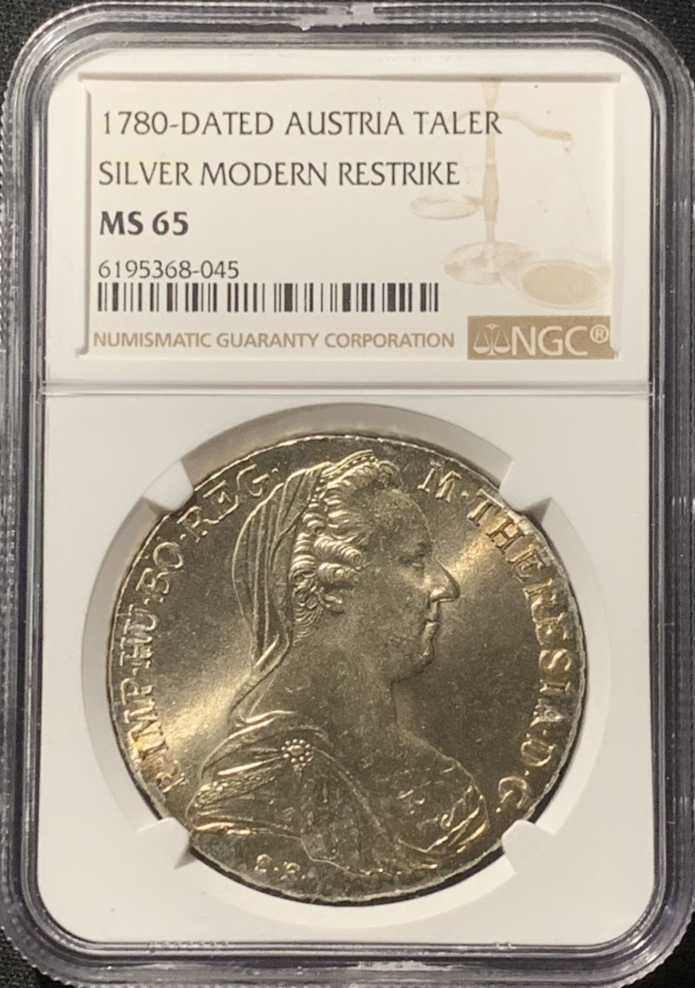 紫瑗钱币——第163期 奥匈帝国 1780年 特蕾莎·玛格丽特 1泰勒 银币 NGC MS65 黄金包浆