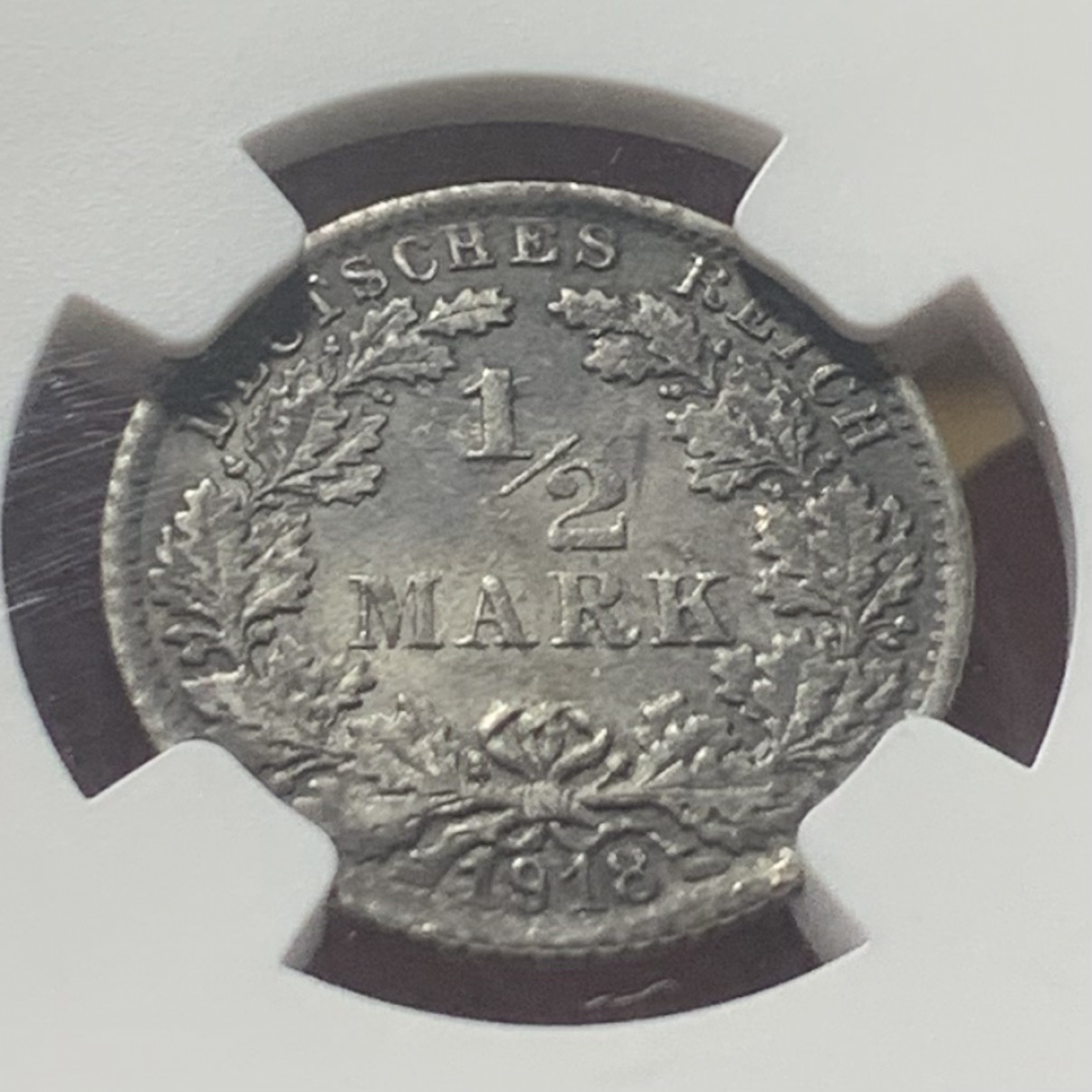 紫瑗钱币——第163期 德国 1918年 F版 第二帝国 1/2马克 银币 NGC MS63 浓厚包浆