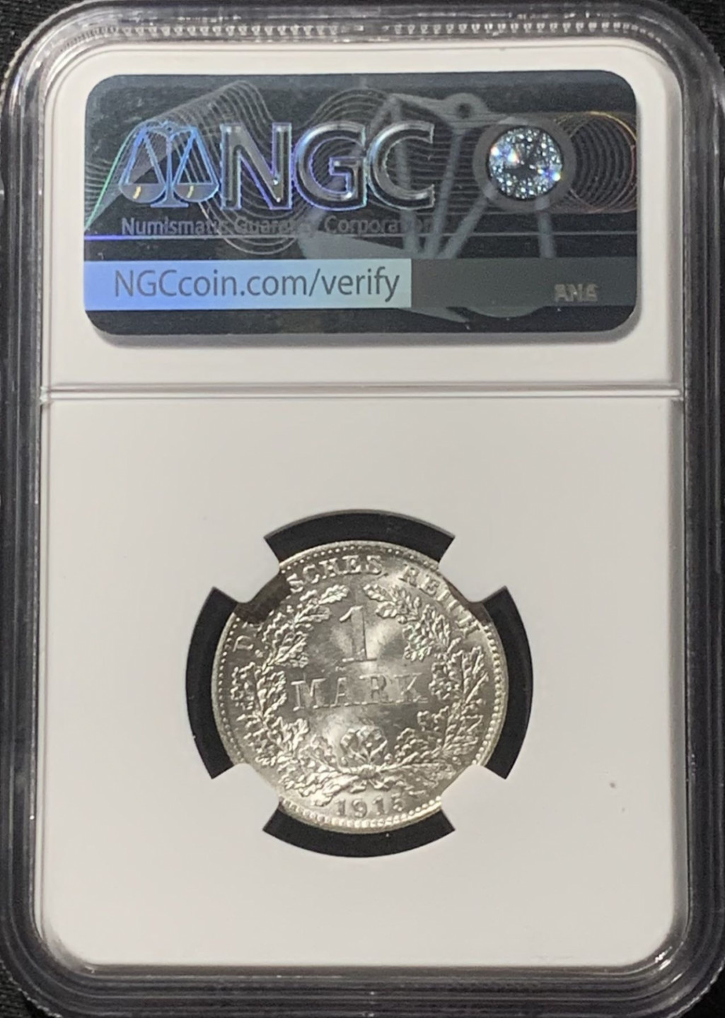 紫瑗钱币——第163期 德国 1915年 D版 第二帝国 长翅 1马克 银币 NGC MS63