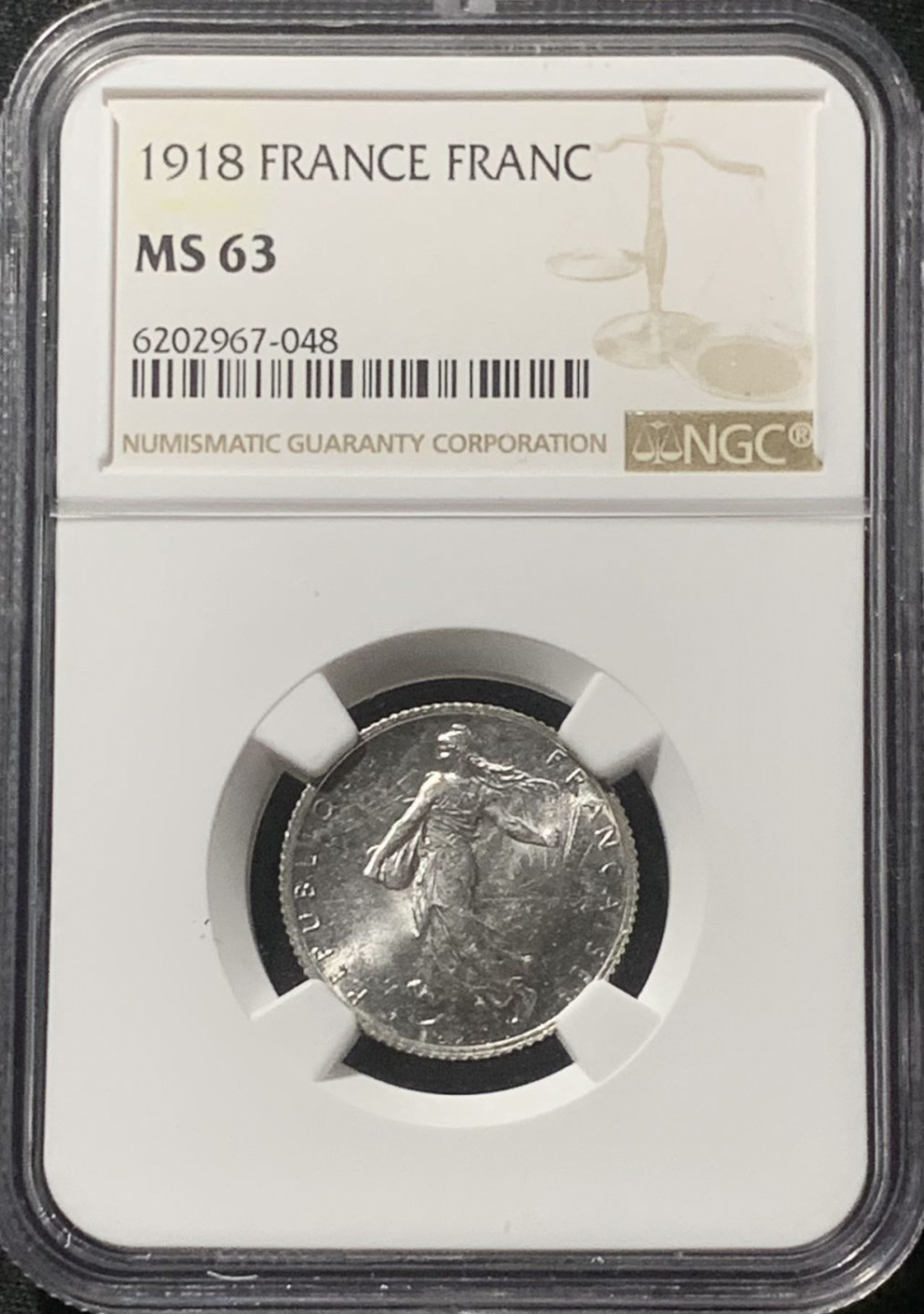 紫瑗钱币——第163期 法国 1918年 播种女神 1法郎 银币 NGC MS63