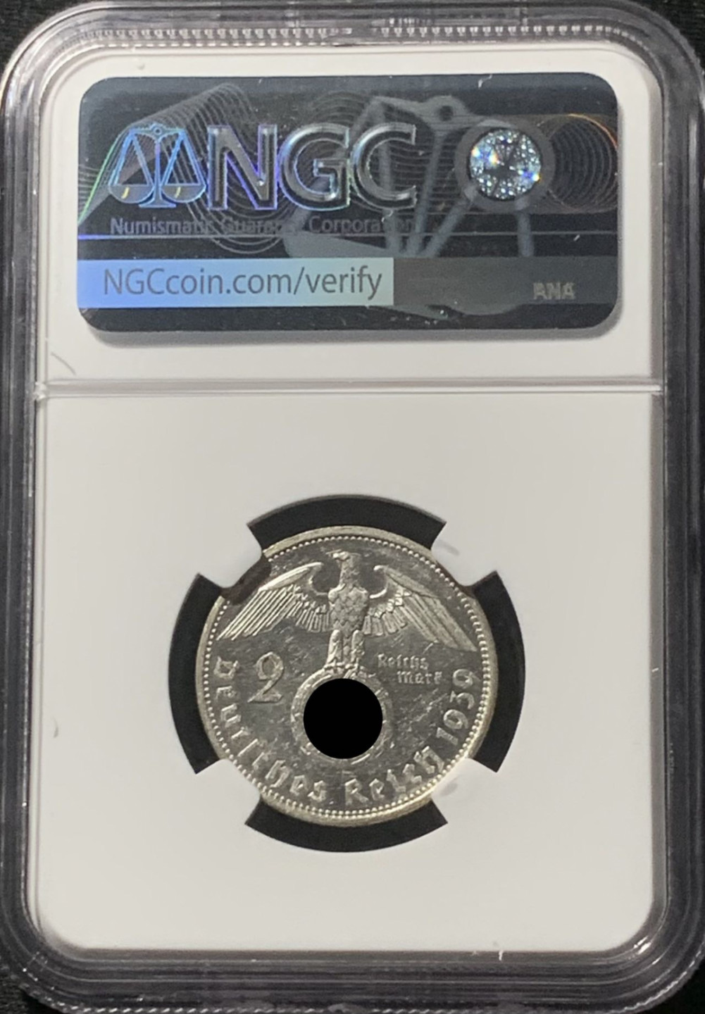 紫瑗钱币——第163期 德国 1939年 A版 兴登堡 字符版 2马克 银币 NGC MS61