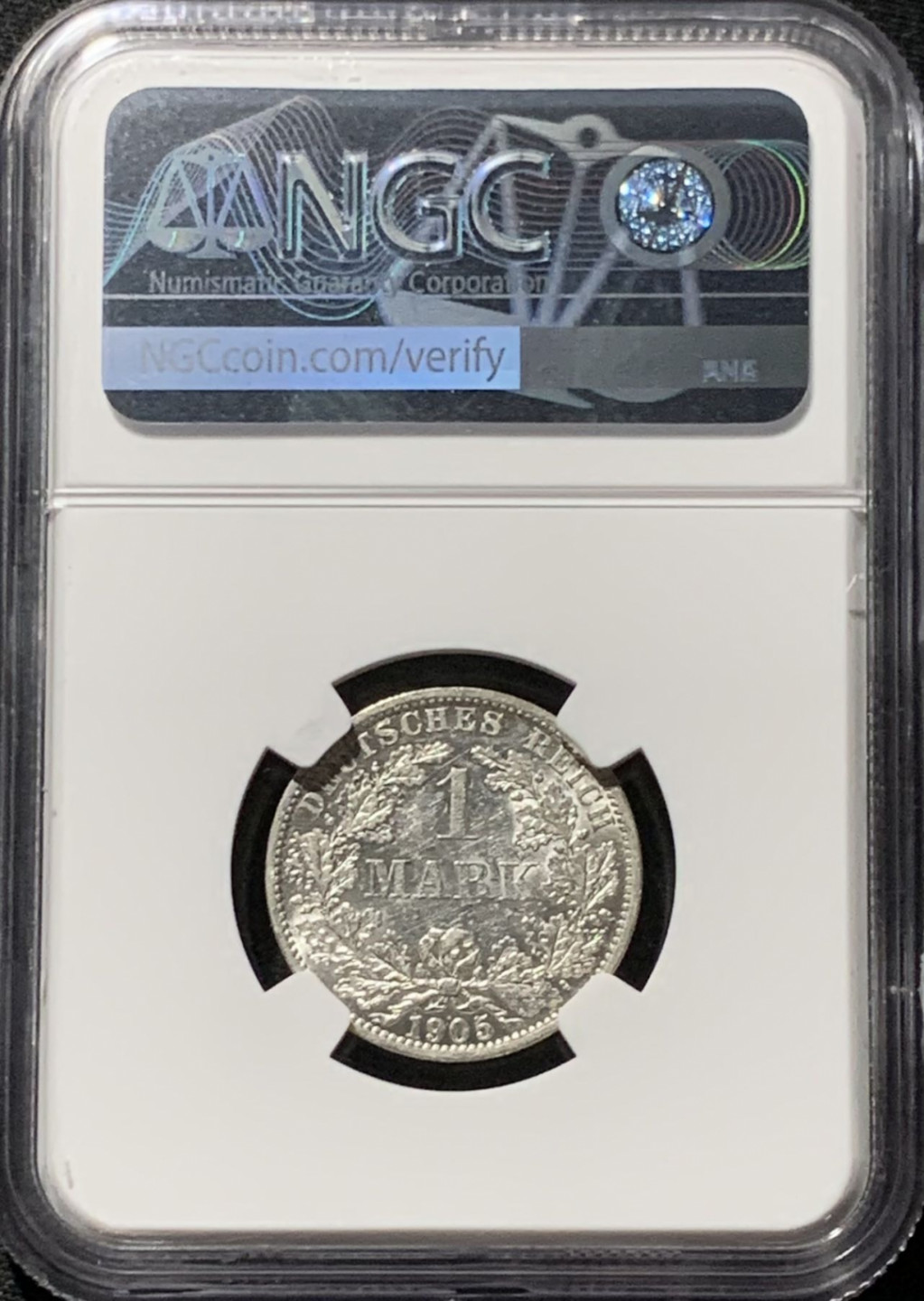 紫瑗钱币——第164期拍卖 德国 1905年 A版 第二帝国 长翅 1马克 银币 NGC MS62