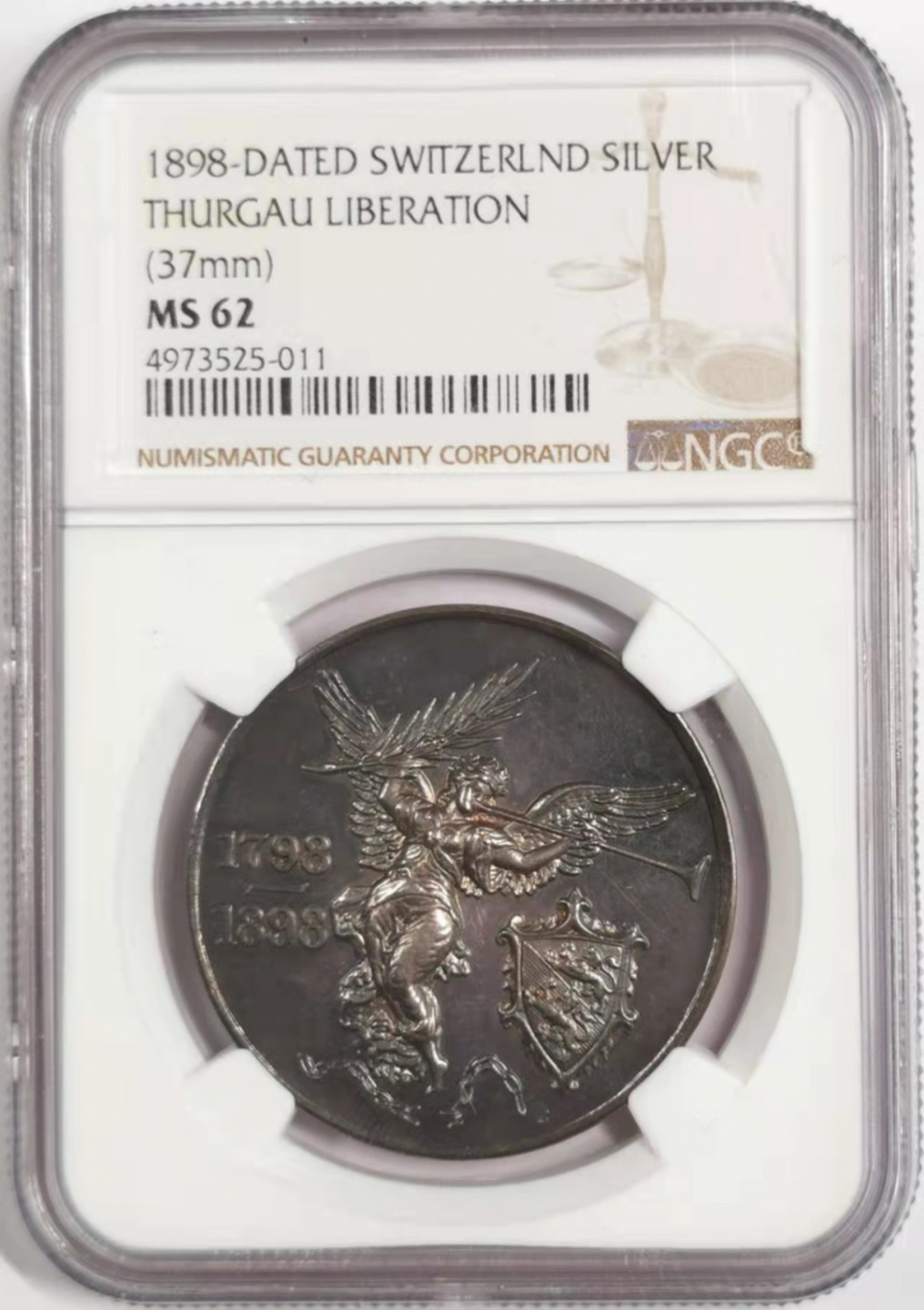 凡希社世界钱币微拍第一百八十四期 1898瑞士图尔高解放纪念银章NGC-MS62