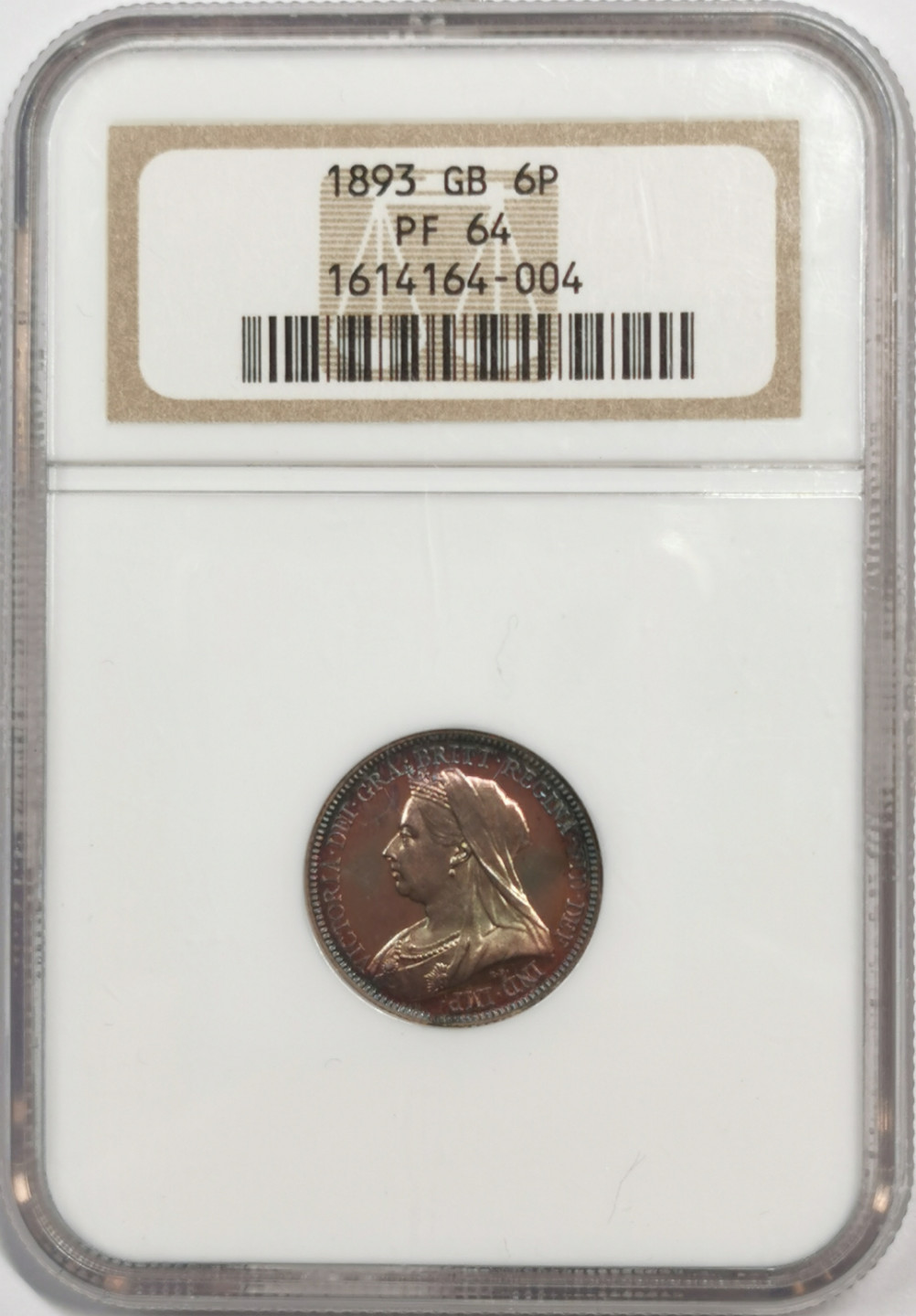 凡希社世界钱币微拍第一百八十四期 1893老维批纱6便士精铸NGC-PF64五彩！