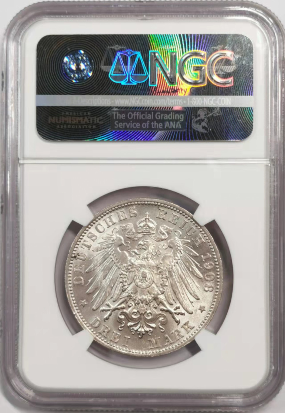 凡希社世界钱币微拍第一百八十四期 1908巴伐利亚3马克NGC-MS62