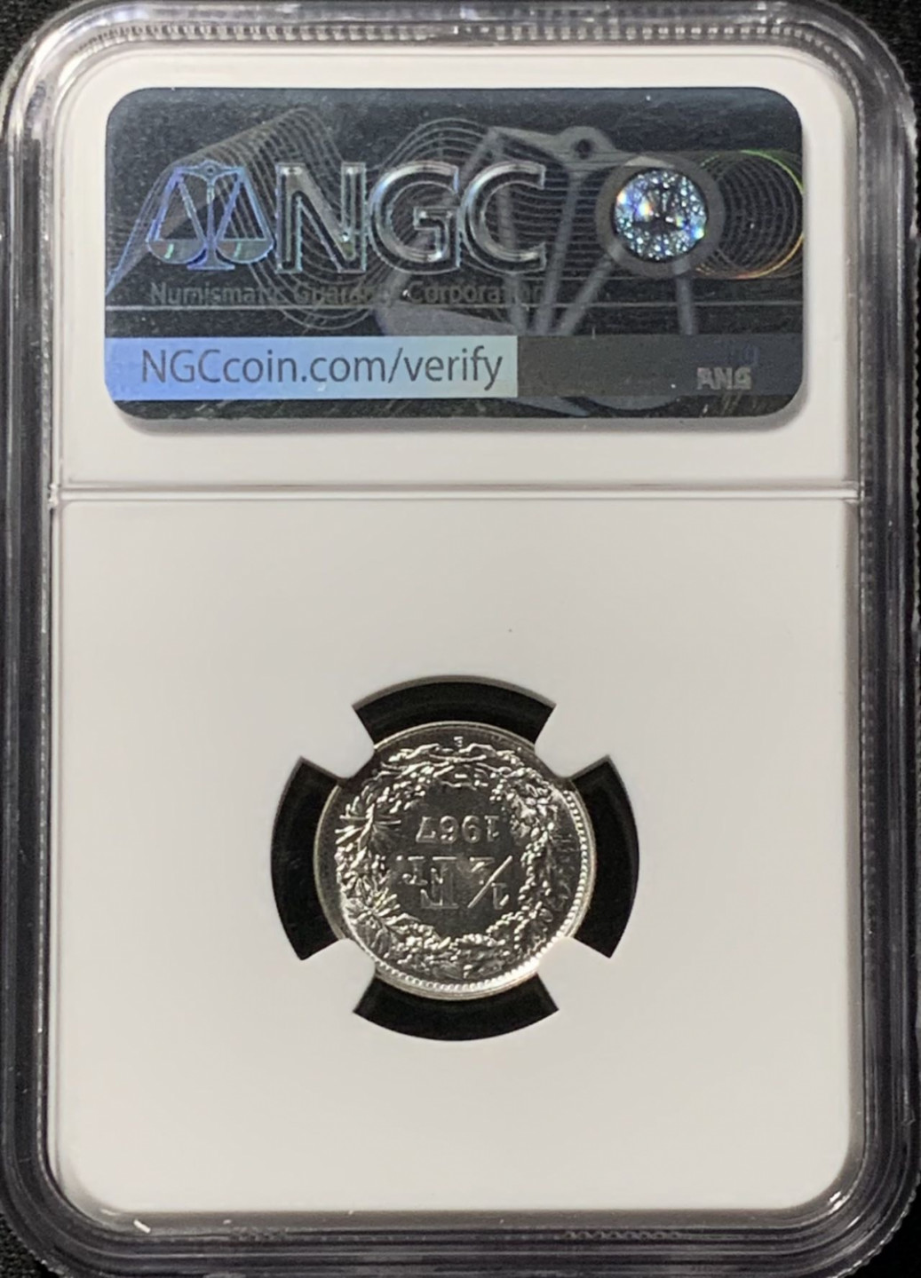 紫瑗钱币——第164期拍卖 瑞士 1967年 赫尔维蒂亚 1/2法郎 银币 NGC MS67