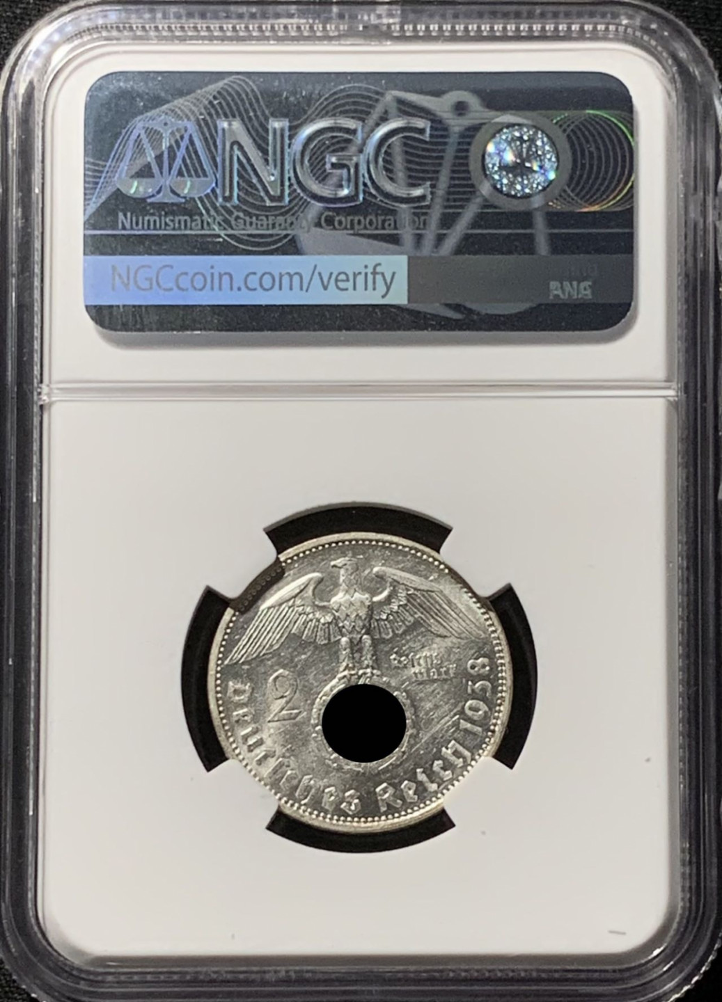 紫瑗钱币——第164期拍卖 德国 1938年 A版 兴登堡 字符版 2马克 银币 NGC UNC Detail