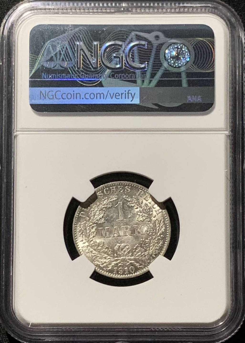 紫瑗钱币——第164期拍卖 德国 1910年 A版 第二帝国 长翅 1马克 银币 NGC UNC Detail