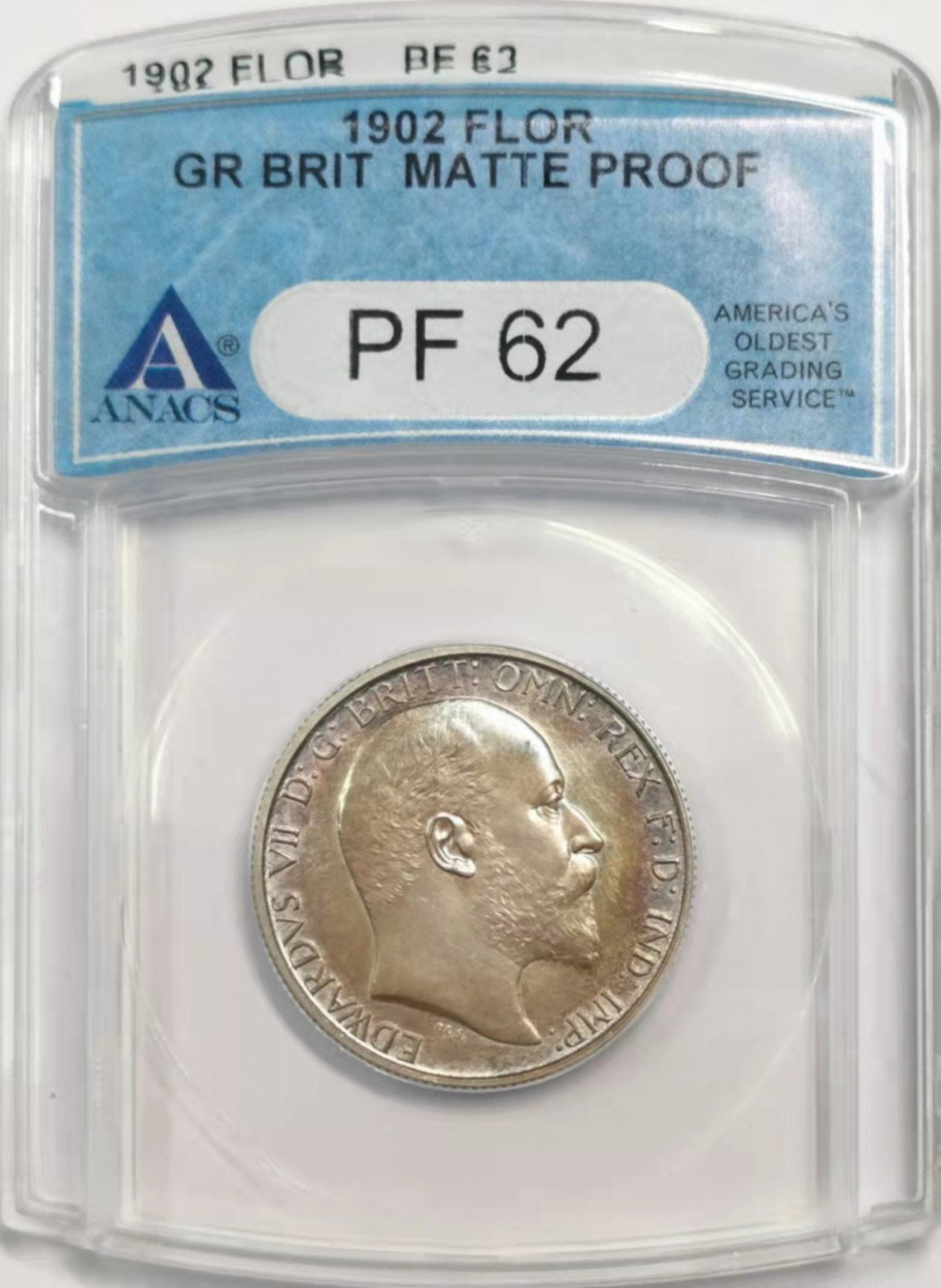 凡希社世界钱币微拍第一百八十四期 1902英国爱七海神佛罗林精铸ANACS-PF62五彩！