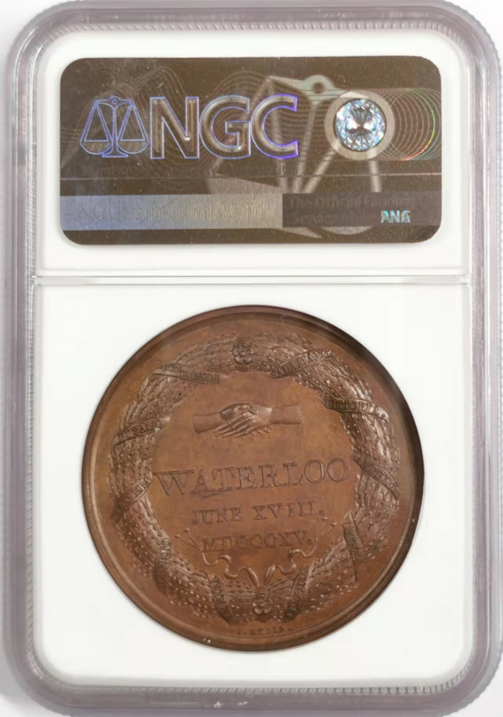 凡希社世界钱币微拍第一百八十四期 英国滑铁卢战役纪念铜章NGC-MS64