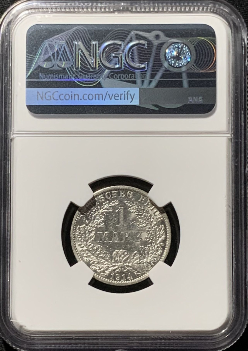 紫瑗钱币——第164期拍卖 德国 1914年 A版 第二帝国 长翅 1马克 银币 NGC MS62
