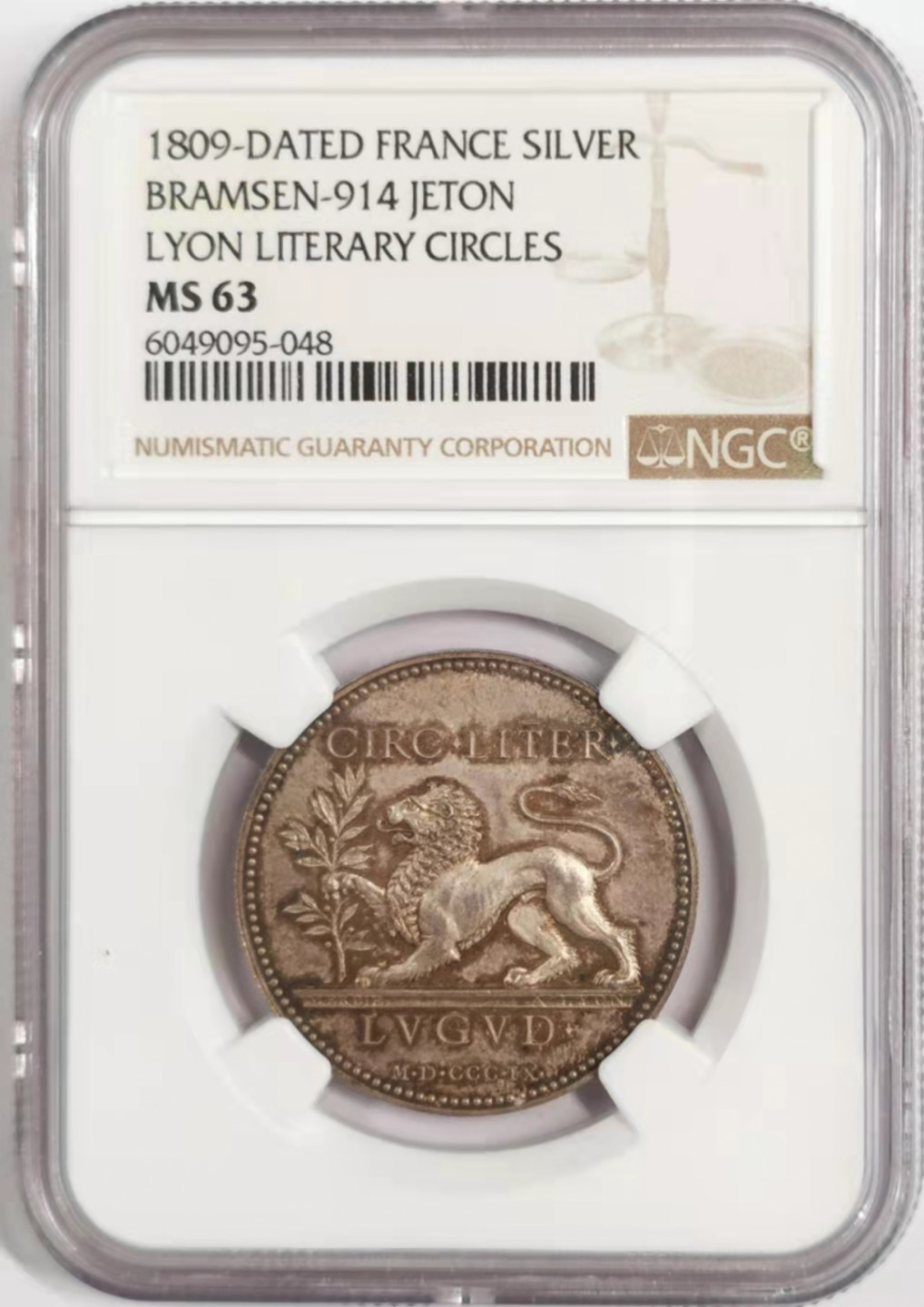 凡希社世界钱币微拍第一百八十四期 1809法国里昂文学届银质奖章NGC-MS63
