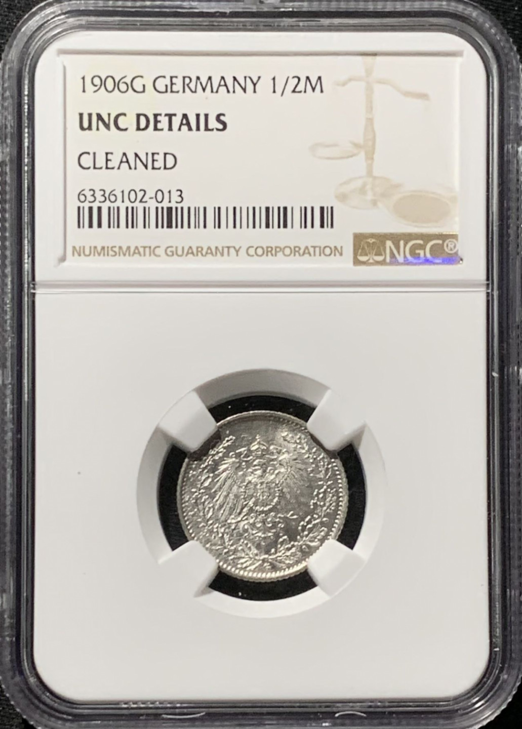 紫瑗钱币——第164期拍卖 德国 1906年 G版 第二帝国 1/2马克 银币 NGC UNC Detail