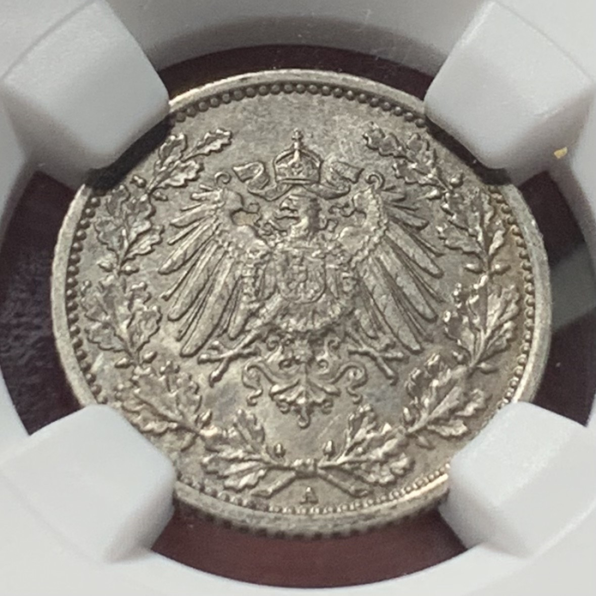 紫瑗钱币——第164期拍卖 德国 1917年 A版 第二帝国 1/2马克 银币 NGC MS62 漆黑包浆