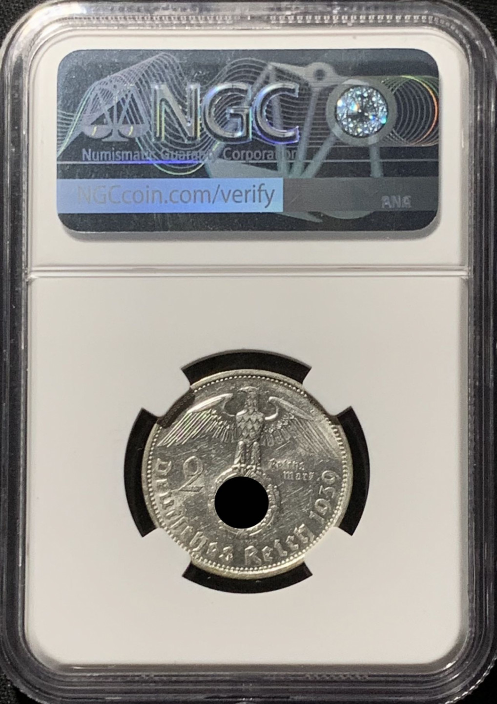 紫瑗钱币——第164期拍卖 德国 1939年 A版 兴登堡 字符版 2马克 银币 NGC UNC Detail
