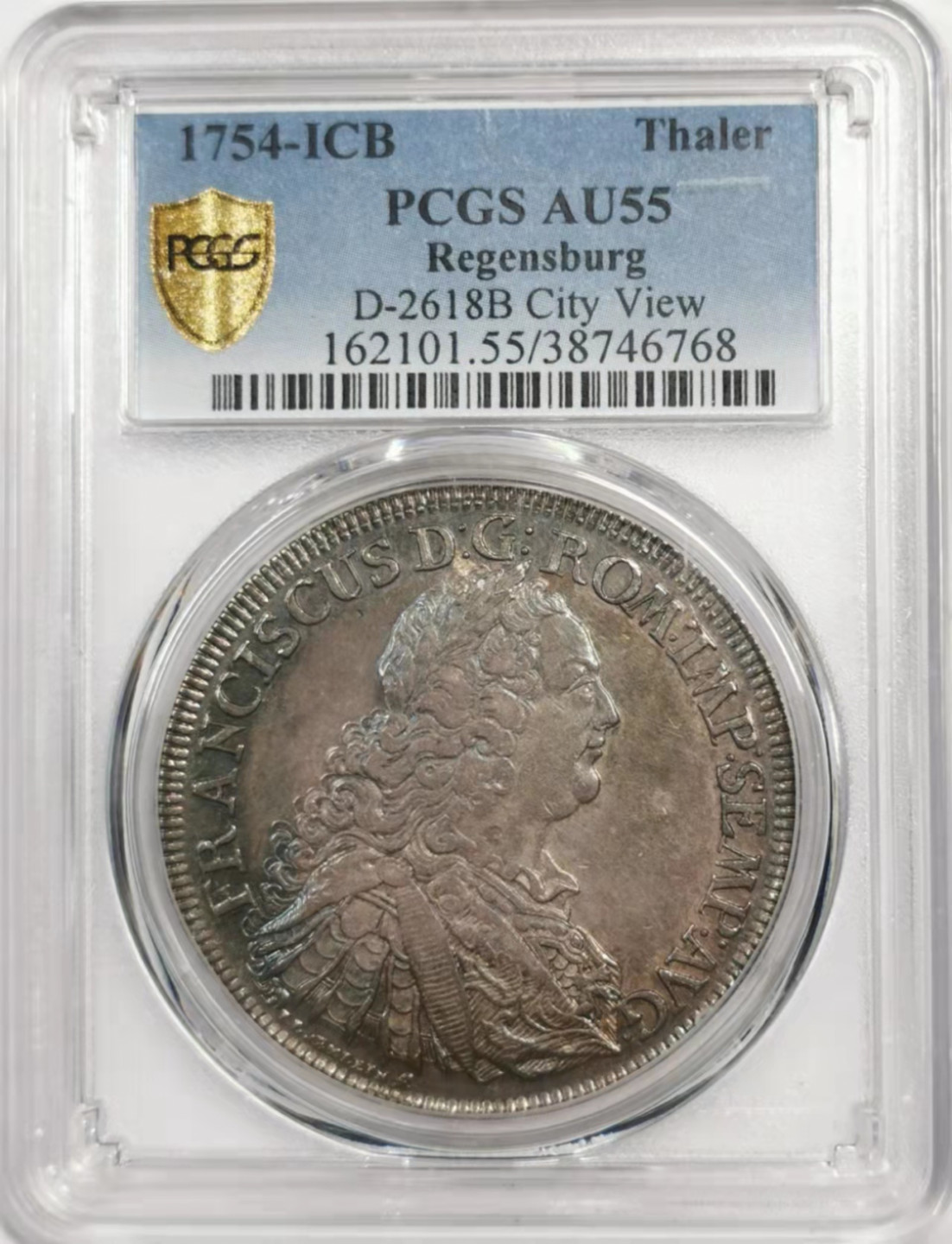 凡希社世界钱币微拍第一百八十四期 荐！1754雷根斯堡城市景观泰勒大银PCGS-AU55