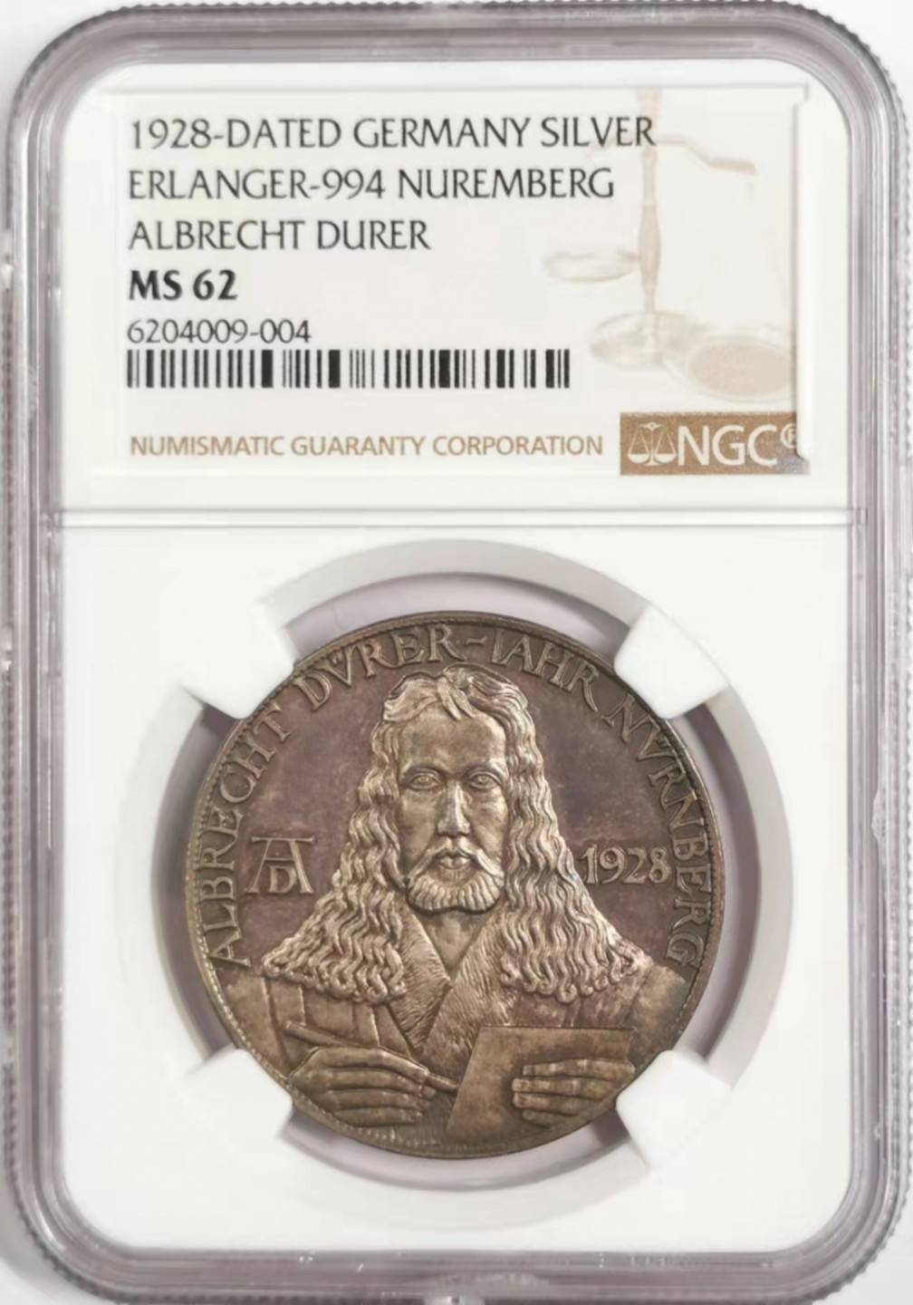 凡希社世界钱币微拍第一百八十四期 1928魏玛德国丢勒纪念银章NGC-MS62