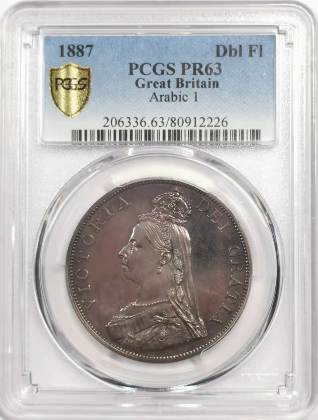 凡希社世界钱币微拍第一百八十四期 荐！1887英国高冠老维双佛罗林精铸PCGS-PF63