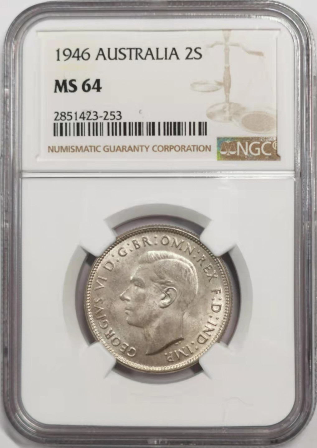 凡希社世界钱币微拍第一百八十四期 1946澳大利亚2先令银币NGC-MS64