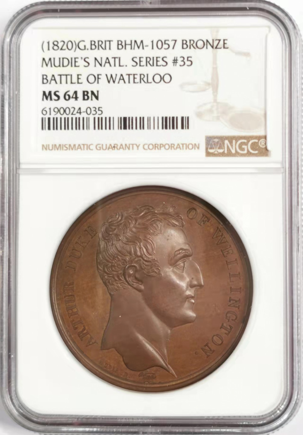 凡希社世界钱币微拍第一百八十四期 英国滑铁卢战役纪念铜章NGC-MS64