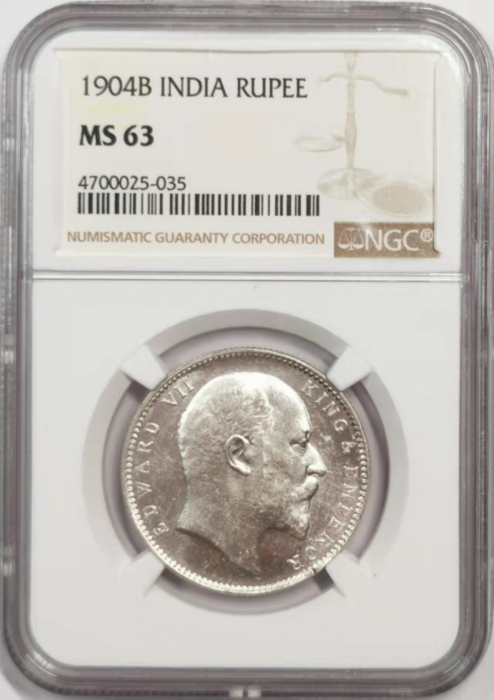 凡希社世界钱币微拍第一百八十四期 1904B英属印度爱七卢比NGC-MS63