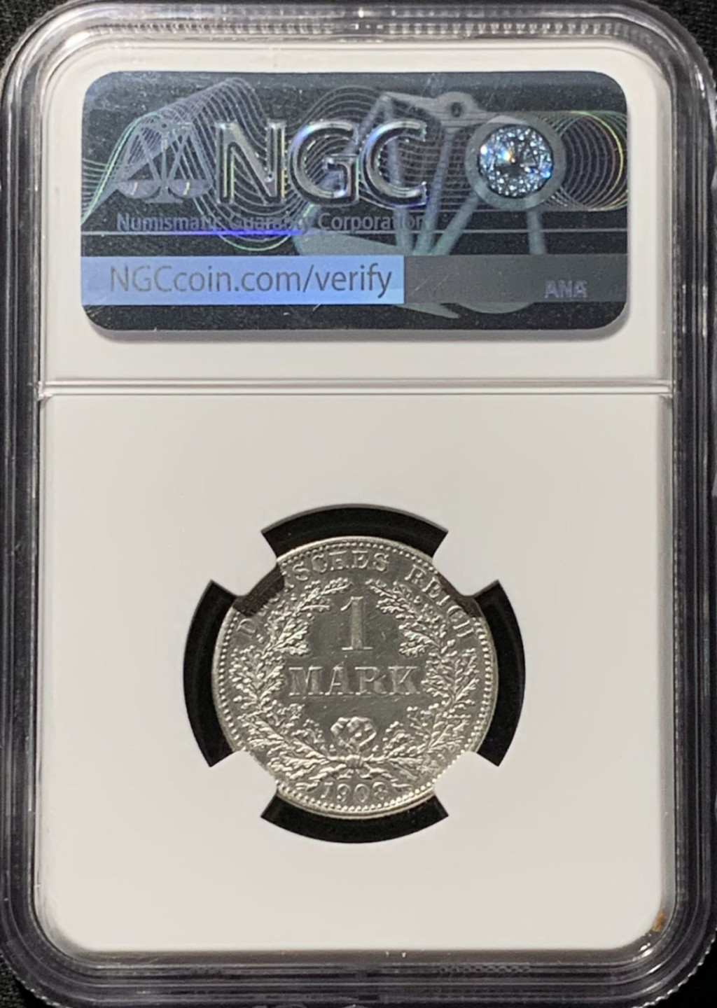 紫瑗钱币——第164期拍卖 德国 1908年 F版 第二帝国 长翅 1马克 银币 NGC UNC Detail