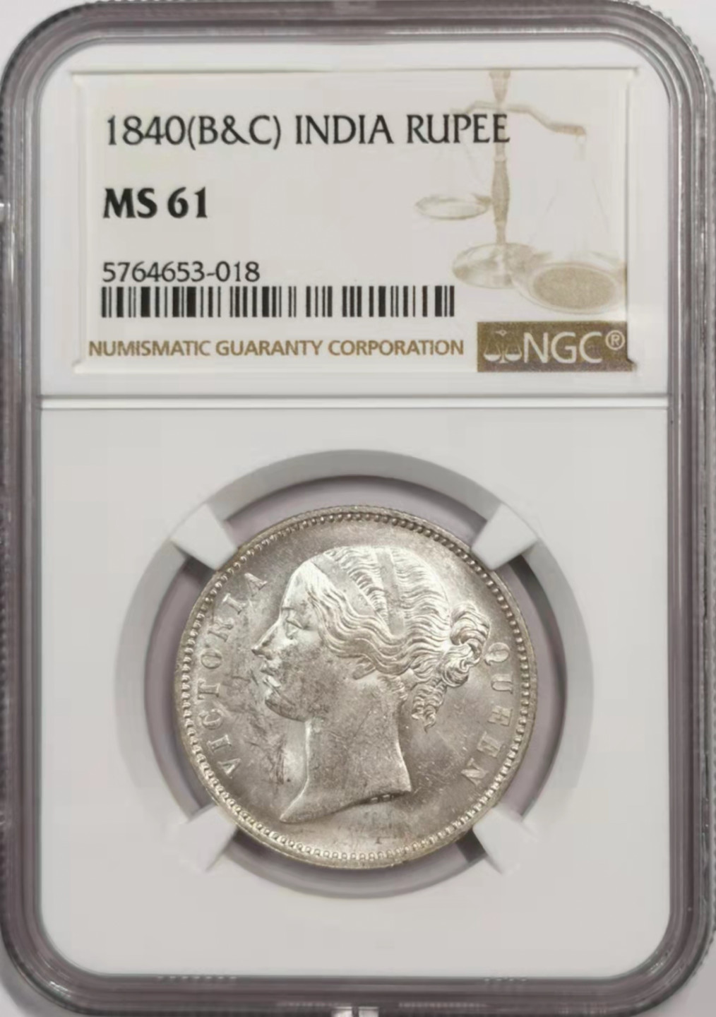 凡希社世界钱币微拍第一百八十四期 1840东印度公司小维卢比NGC-MS61原色银光！