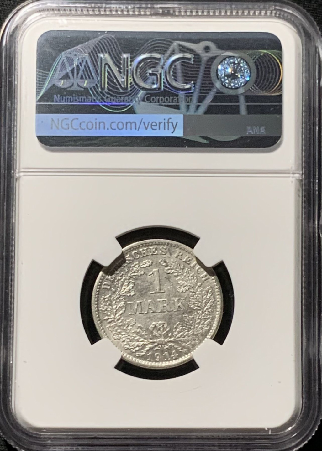 紫瑗钱币——第164期拍卖 德国 1914年 D版 第二帝国 长翅 1马克 银币 NGC AU58